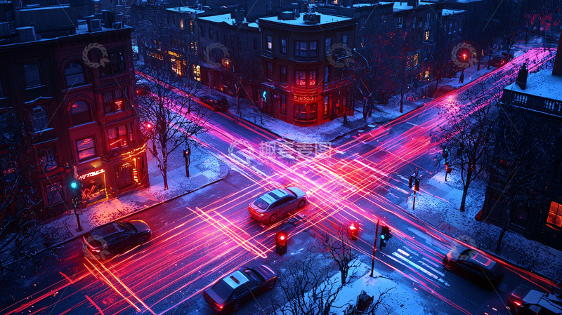 高清大图下载【趣麦麦图】-城市夜晚十字路口