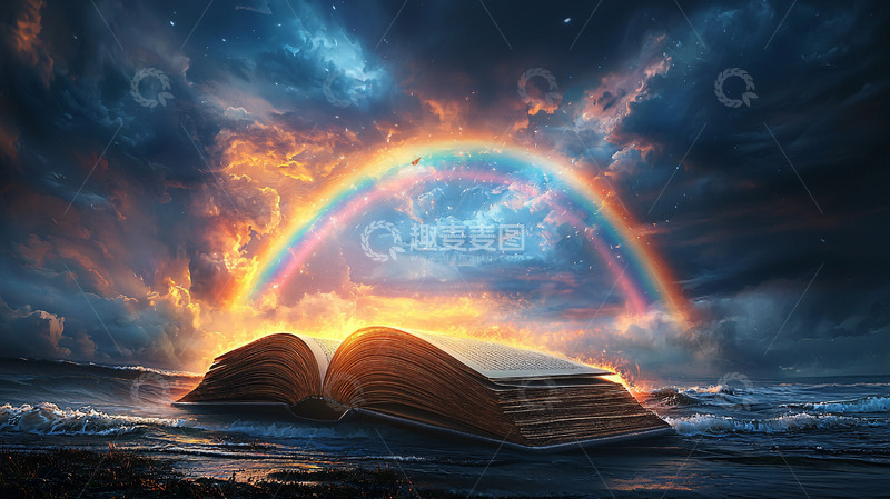 高清大图下载【趣麦麦图】梦幻彩虹书籍