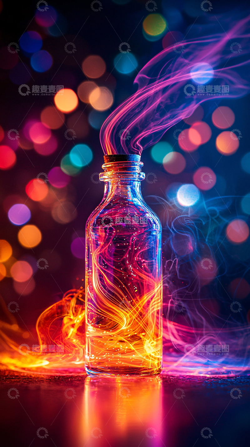高清大图下载【趣麦麦图】彩色烟雾玻璃瓶