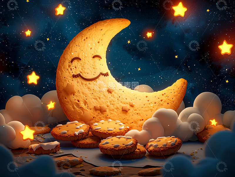 高清大图下载【趣麦麦图】微笑月亮饼干夜空