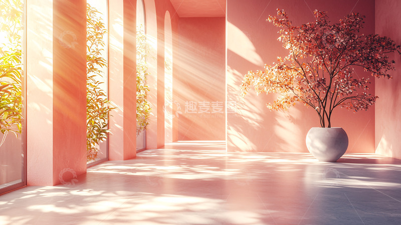 高清大图下载【趣麦麦图】粉色室内阳光走廊