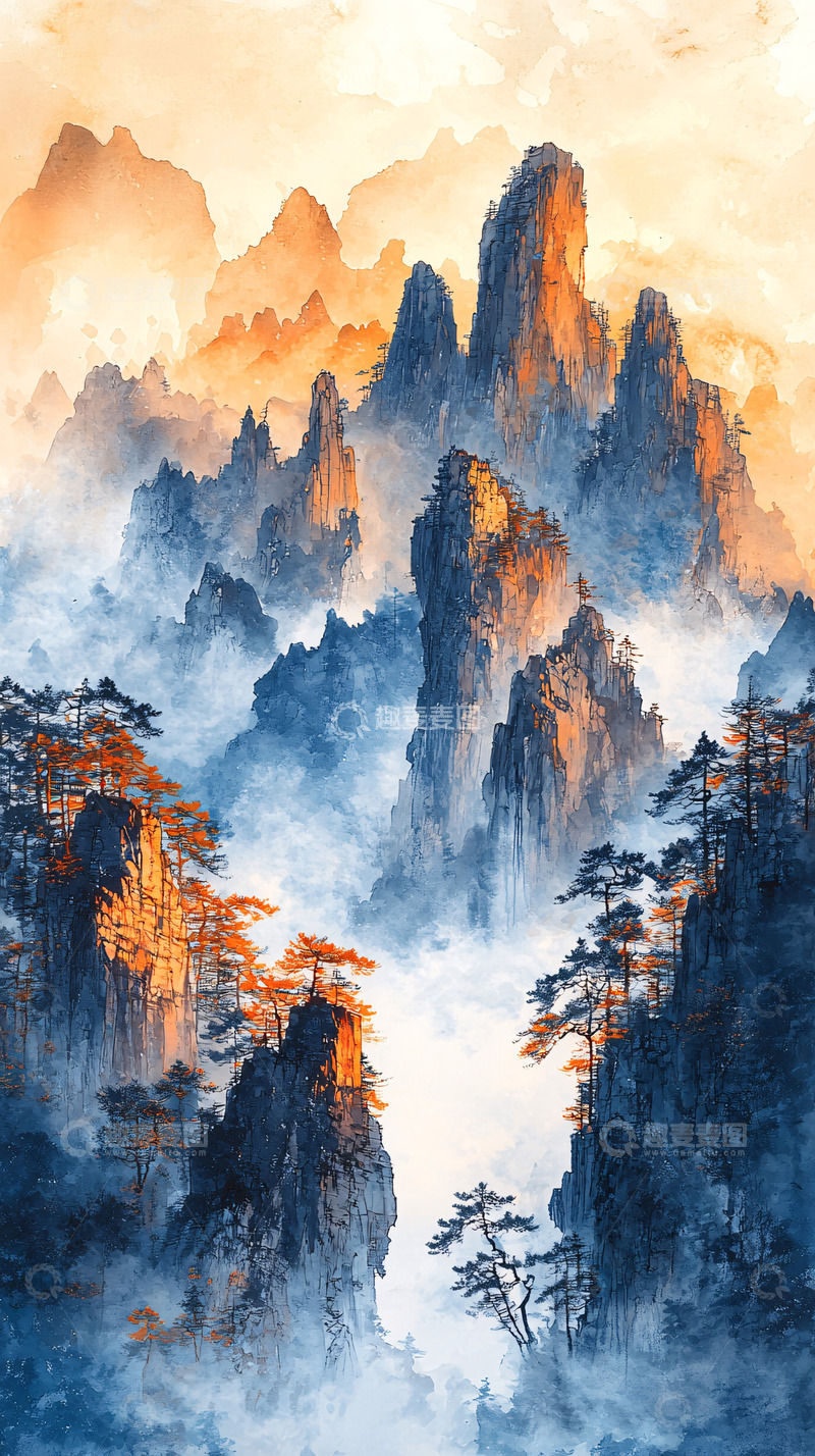 高清大图下载【趣麦麦图】水墨山水云雾缭绕意境