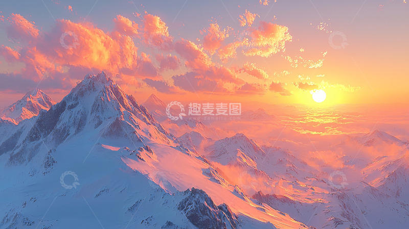 高清大图下载【趣麦麦图】雪山日落