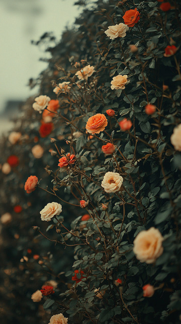 绿植背景下的玫瑰花丛