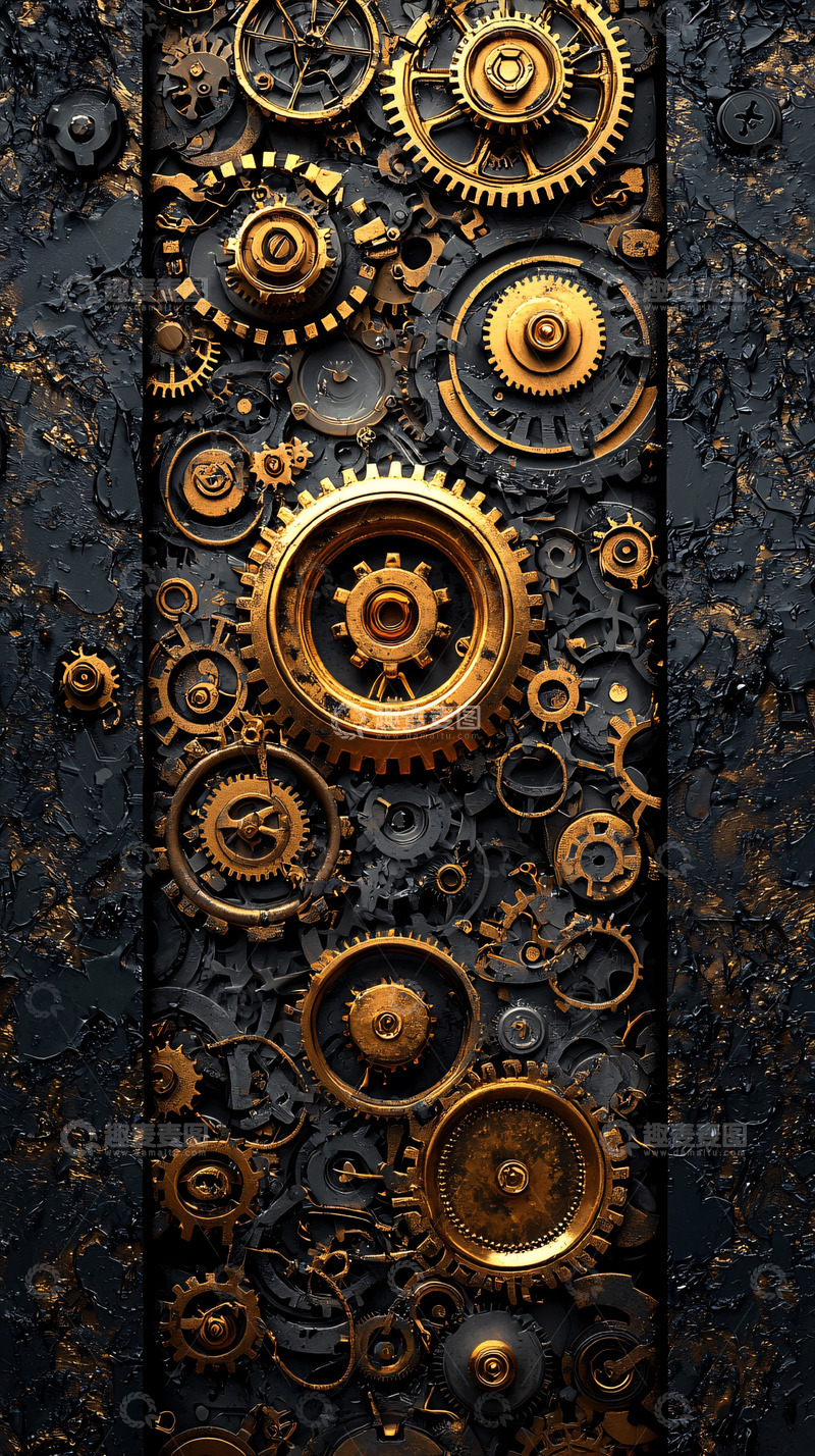 高清大图下载【趣麦麦图】金色齿轮黑色背景