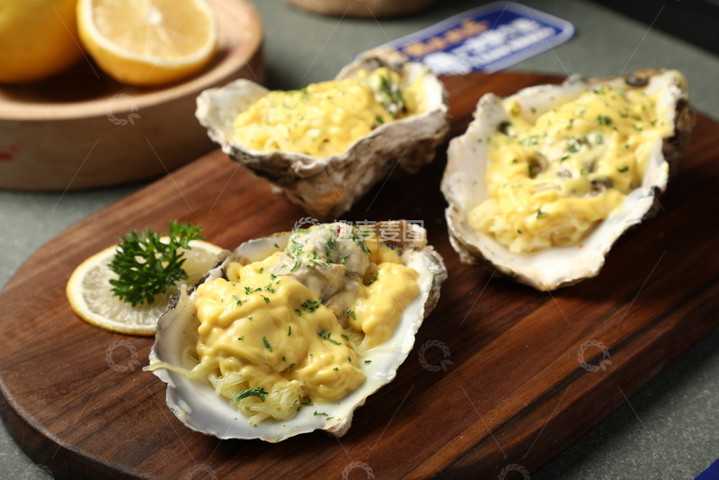 高清大图下载【趣麦麦图】芥末柠檬烤生蚝