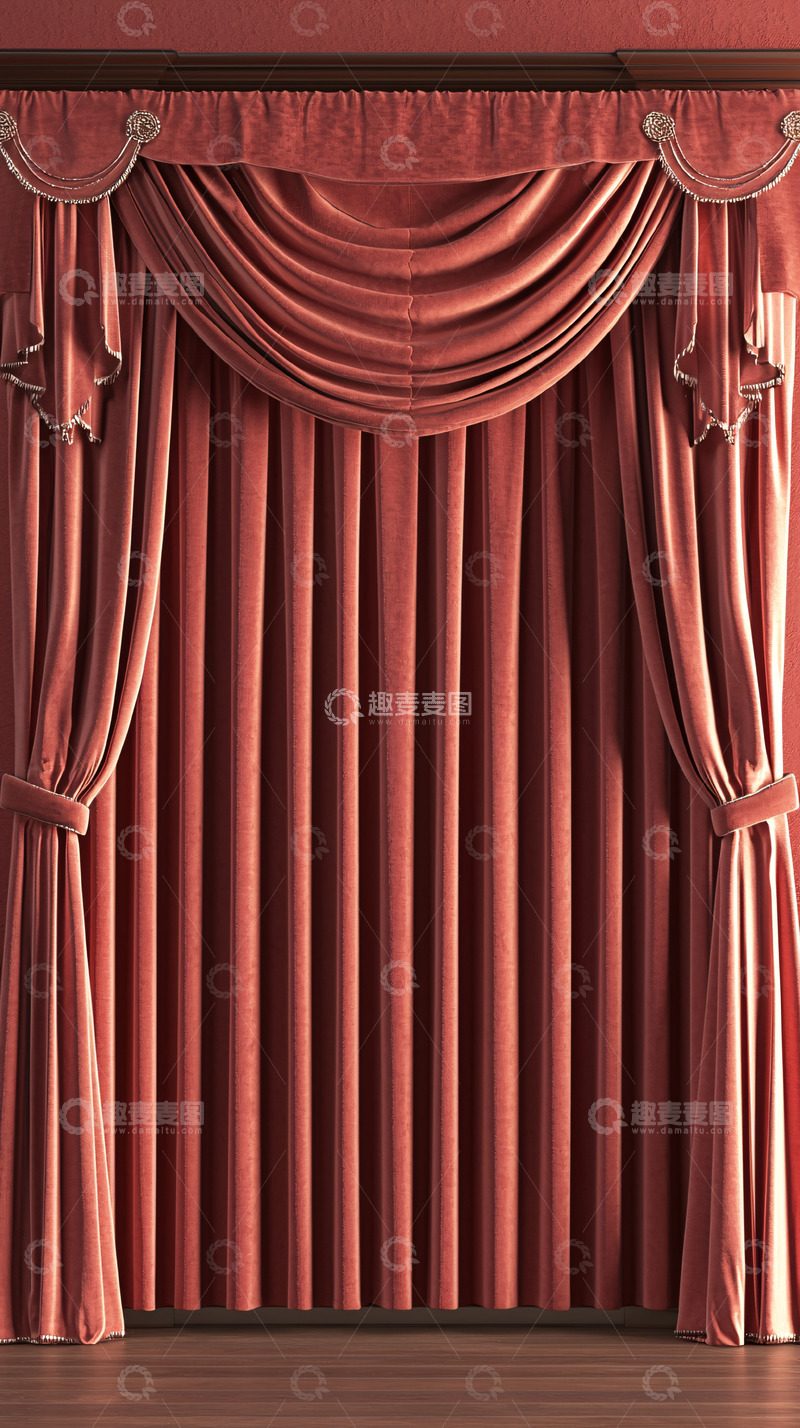 高清大图下载【趣麦麦图】奢华红色天鹅绒窗帘