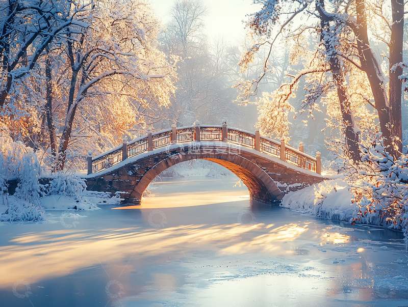高清大图下载【趣麦麦图】冬日雪景拱桥