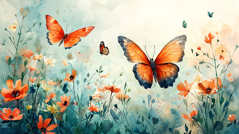 高清大图下载【趣麦麦图】水彩蝴蝶花卉