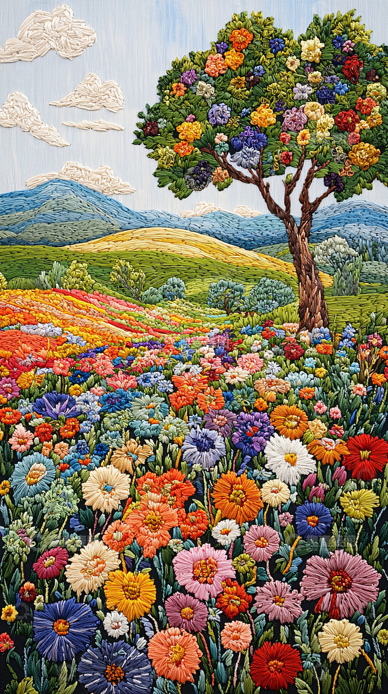 高清大图下载【趣麦麦图】彩色花田树