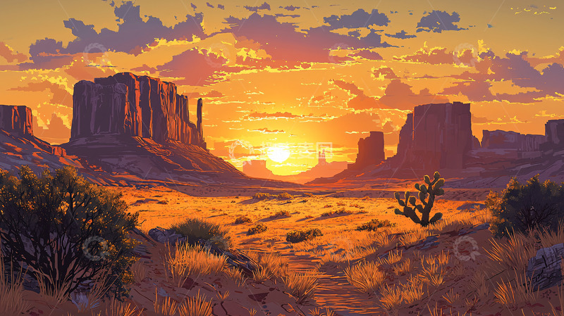 高清大图下载【趣麦麦图】日落下的荒漠峡谷