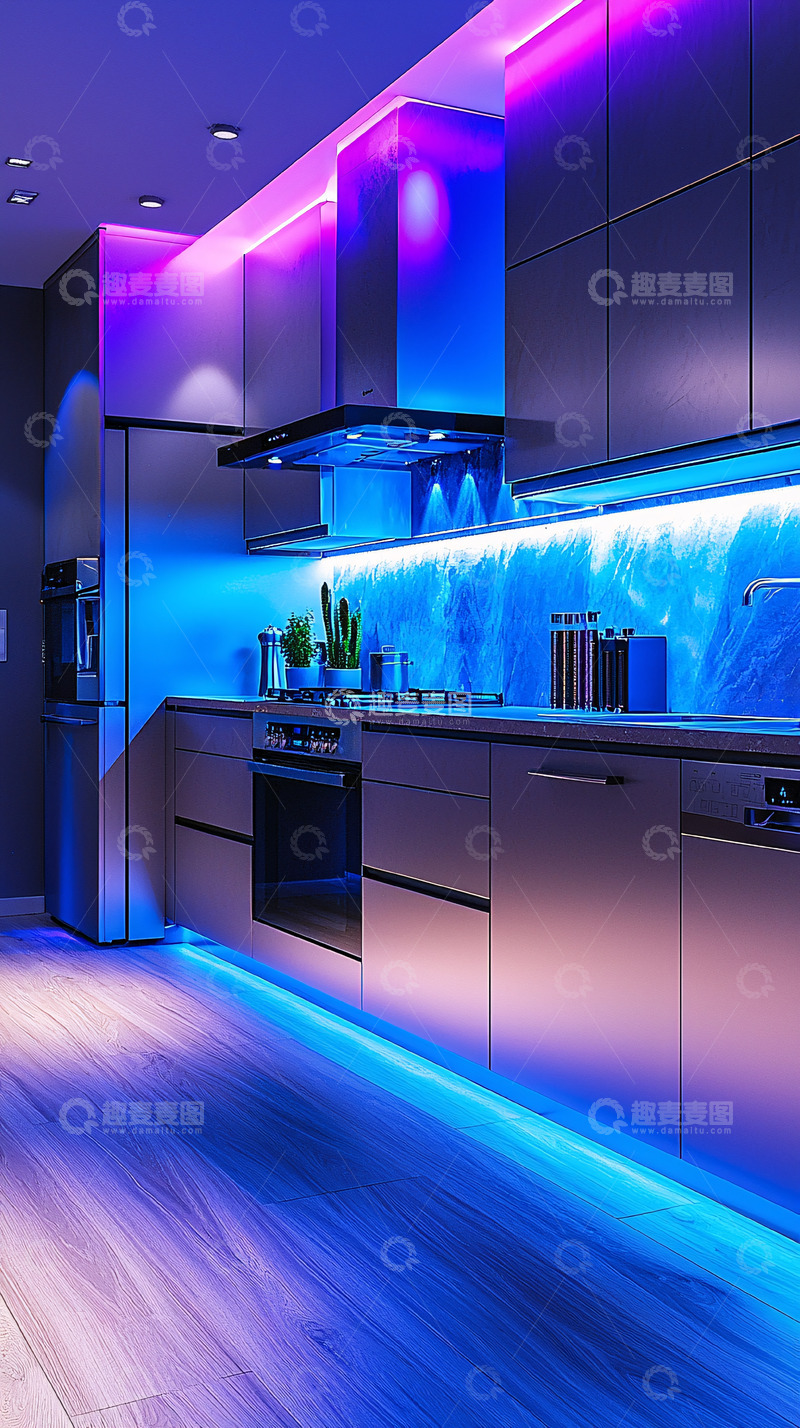 高清大图下载【趣麦麦图】炫彩氛围厨房灯光设计