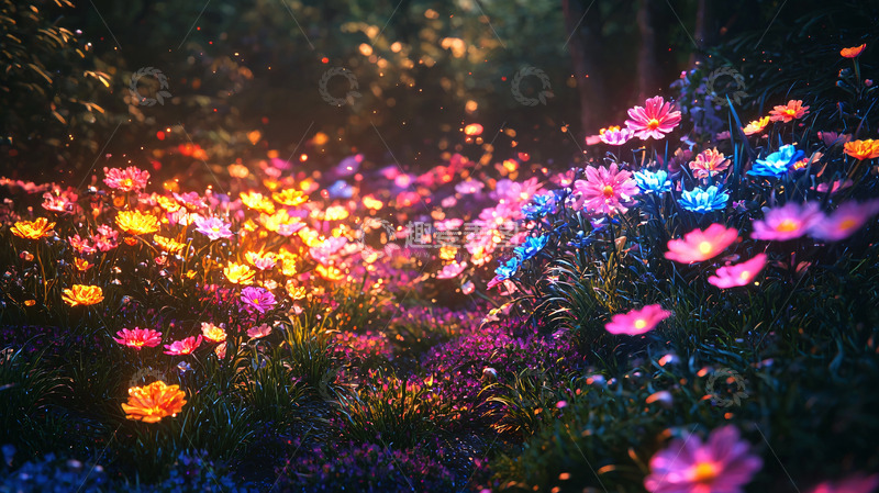 高清大图下载【趣麦麦图】梦幻绚丽发光花海