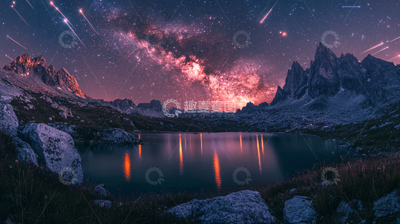 高清大图下载【趣麦麦图】星空下的山峰湖泊