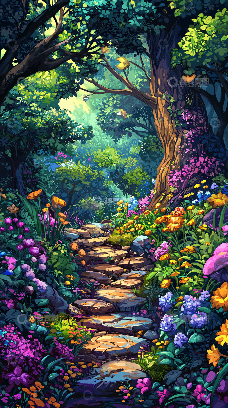 高清大图下载【趣麦麦图】梦幻森林石阶