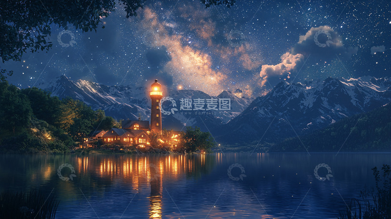 高清大图下载【趣麦麦图】星空下的湖心小岛