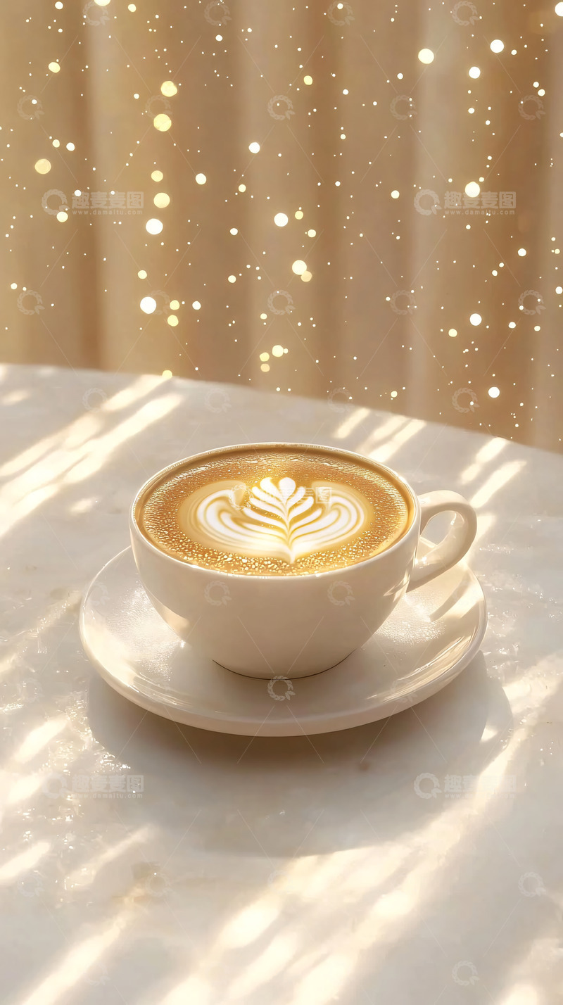 高清大图下载【趣麦麦图】温暖阳光下的拿铁咖啡