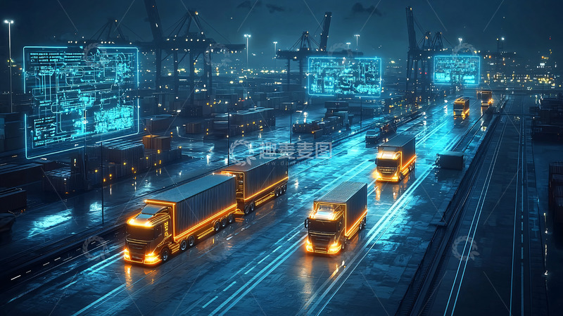 高清大图下载【趣麦麦图】夜景港口卡车运输