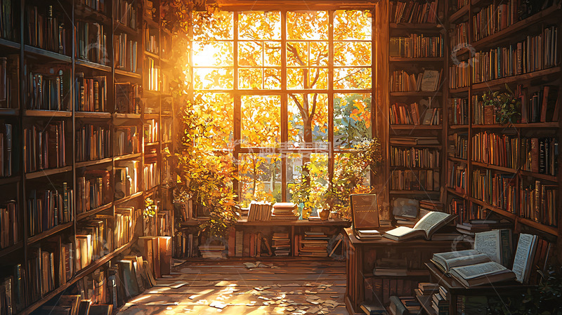 高清大图下载【趣麦麦图】阳光洒进图书馆