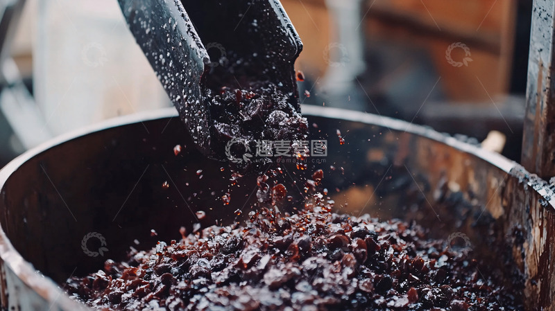 高清大图下载【趣麦麦图】深色颗粒状物质倒入大桶