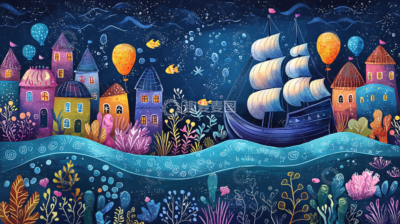 高清大图下载【趣麦麦图】梦幻海底城镇