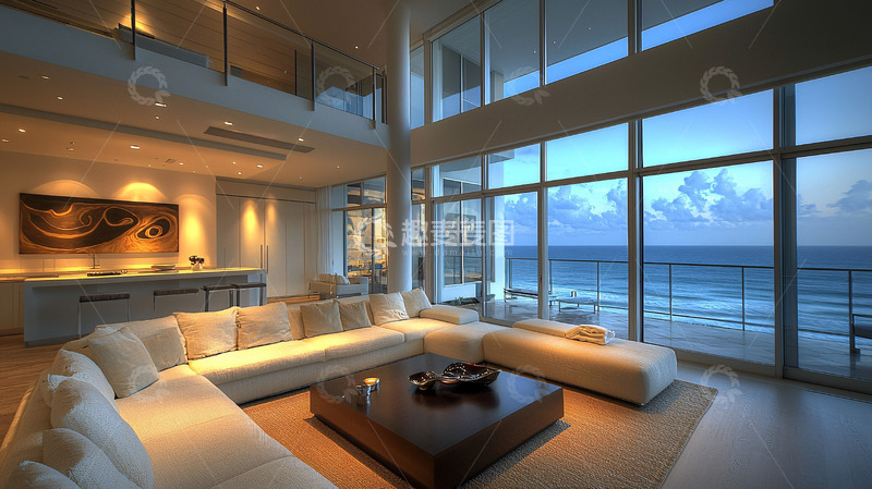 高清大图下载【趣麦麦图】现代海景复式公寓客厅