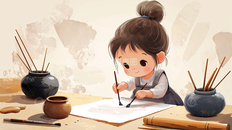 高清大图下载【趣麦麦图】可爱小女孩绘画