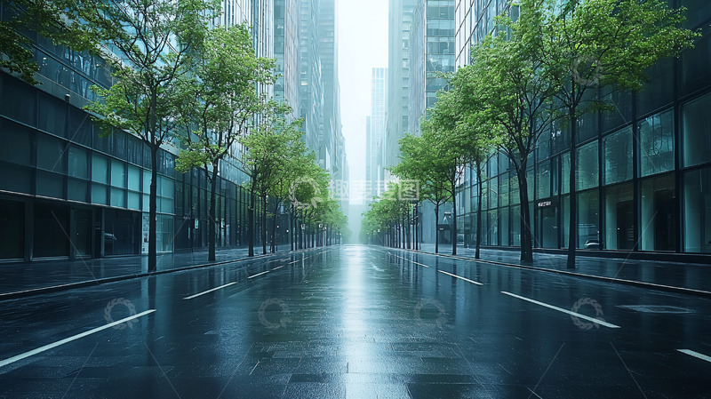 高清大图下载【趣麦麦图】雨中城市街道