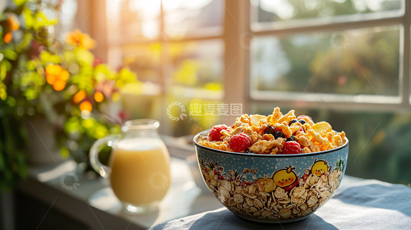 高清大图下载【趣麦麦图】阳光洒在窗台上的早餐