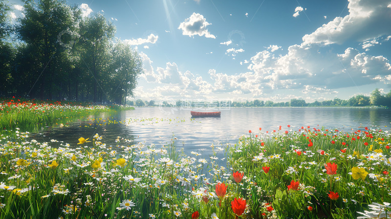 高清大图下载【趣麦麦图】阳光明媚的湖边风景
