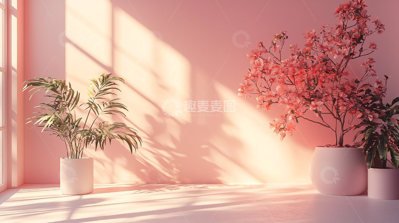 高清大图下载【趣麦麦图】粉色背景植物盆栽
