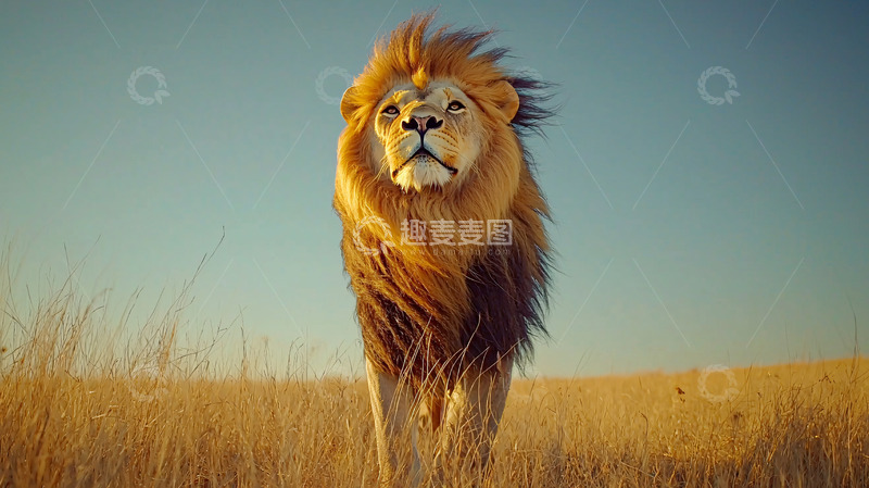 高清大图下载【趣麦麦图】雄狮草原奔跑