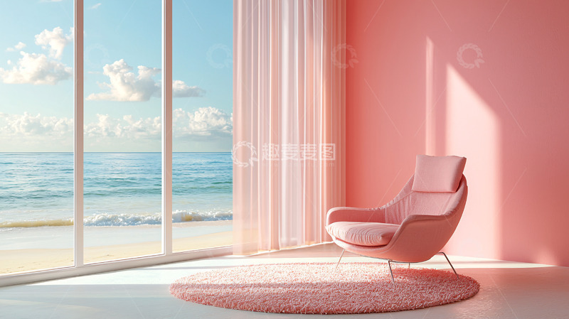 高清大图下载【趣麦麦图】粉色系海景房休闲椅