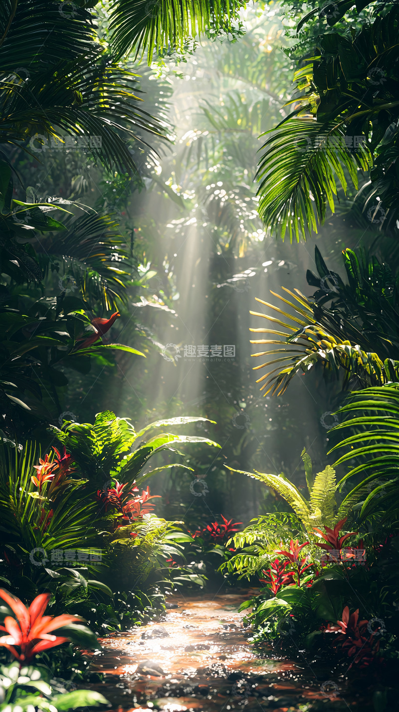 高清大图下载【趣麦麦图】茂密热带雨林阳光穿透