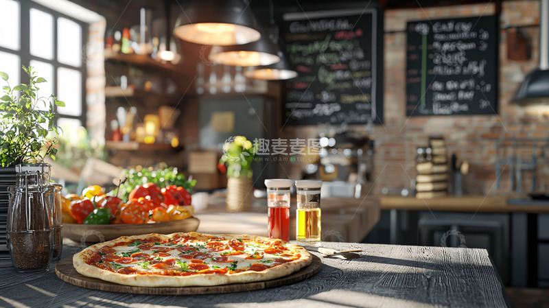 高清大图下载【趣麦麦图】阳光洒进的意式餐厅披萨