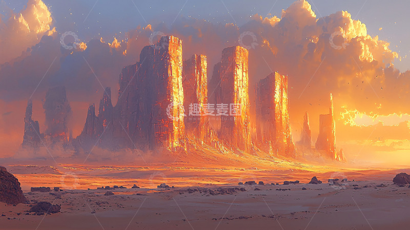 高清大图下载【趣麦麦图】日落沙漠岩石柱