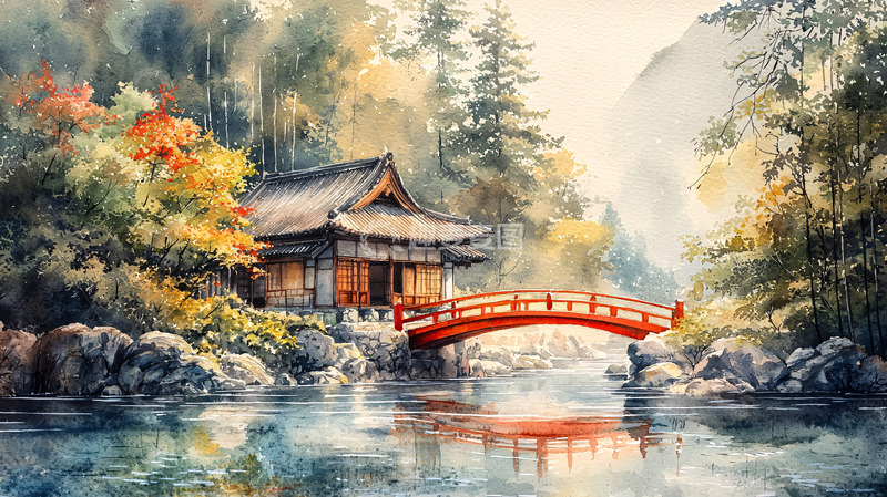 高清大图下载【趣麦麦图】水彩风格的日本房屋