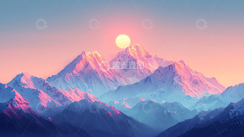 高清大图下载【趣麦麦图】粉色日出雪山