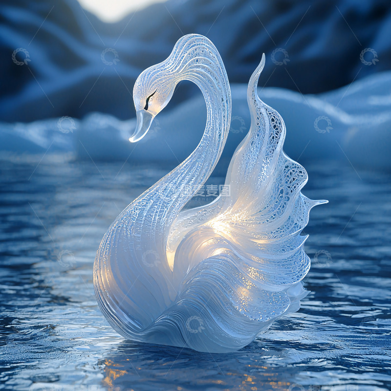 高清大图下载【趣麦麦图】晶莹剔透的玻璃天鹅