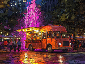 夜晚城市美食车