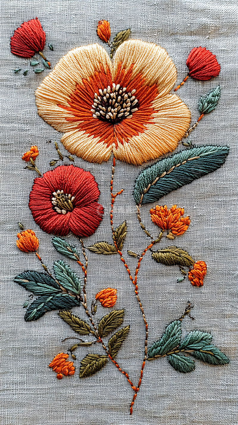 高清大图下载【趣麦麦图】手工刺绣花卉图案