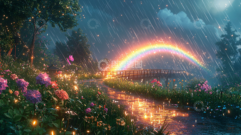 高清大图下载【趣麦麦图】雨后彩虹桥