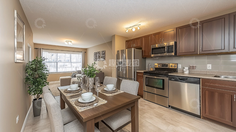 高清大图下载【趣麦麦图】开放式厨房餐厅一体化
