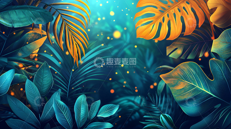 高清大图下载【趣麦麦图】热带雨林夜晚萤火虫