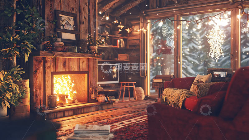 高清大图下载【趣麦麦图】温暖舒适的木屋客厅