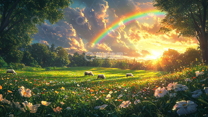 高清大图下载【趣麦麦图】彩虹田园牧歌
