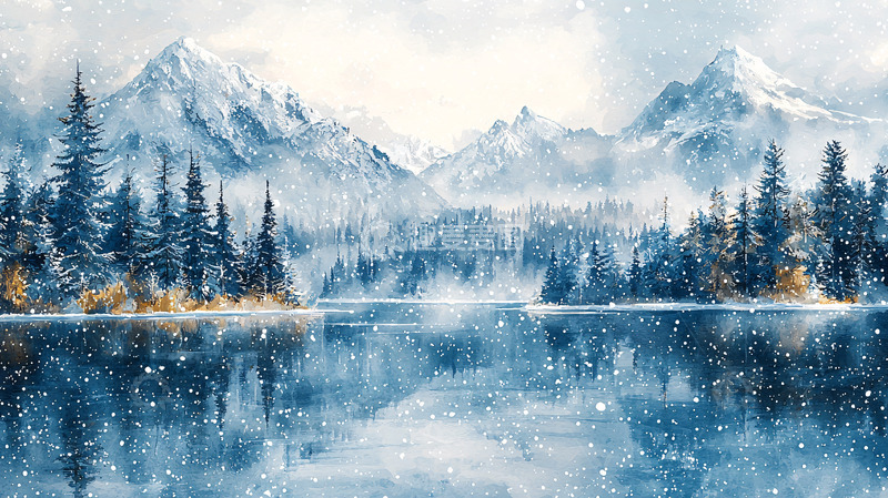 高清大图下载【趣麦麦图】冬季雪景湖泊山脉