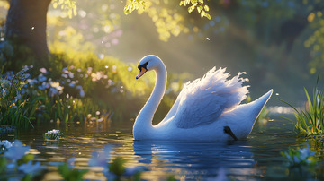 阳光下的优雅白鹅