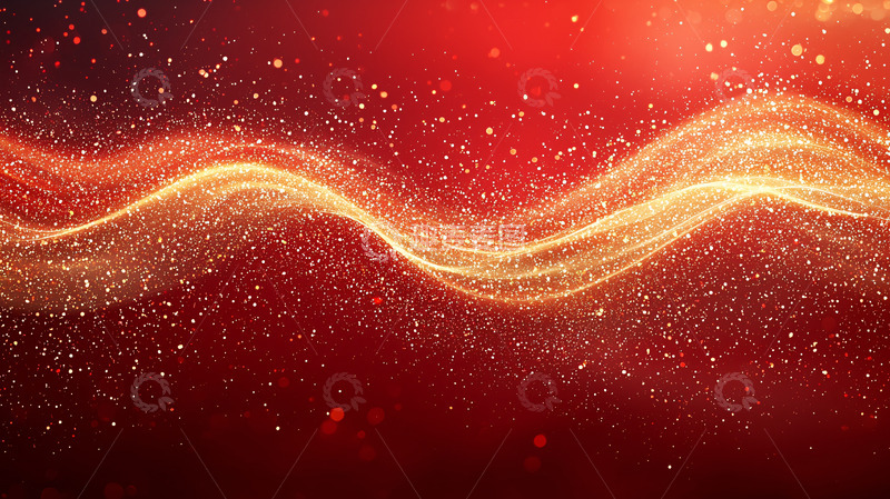 高清大图下载【趣麦麦图】红色金光粒子波浪背景