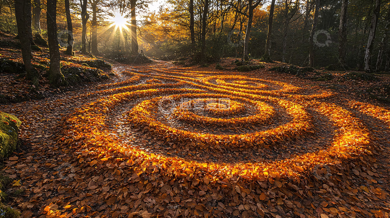 高清大图下载【趣麦麦图】落叶漩涡图案在林间空地